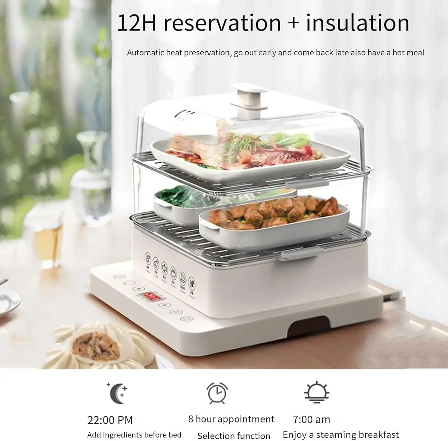 Food Steamer 800w Electric Multicookers | Automatic Heat Preservation Steamer Cookware | Touch The Visual Panel Hot