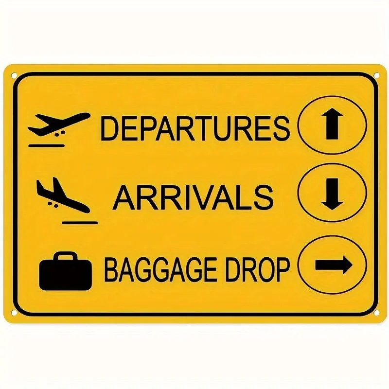 Retro Airport Departures Arrivals Baggage Drop Metal Tin Sign Travel Themed Wall Decor for Home Bar Man Cave Travel Agency