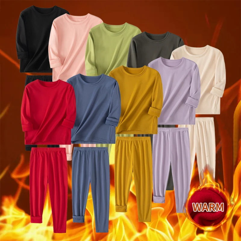 

2-piece Autumn And Winter Children's Warm Underwear Set for Boys and Girls Solid Color Sports Cycling Skiing Thick Bottom Set