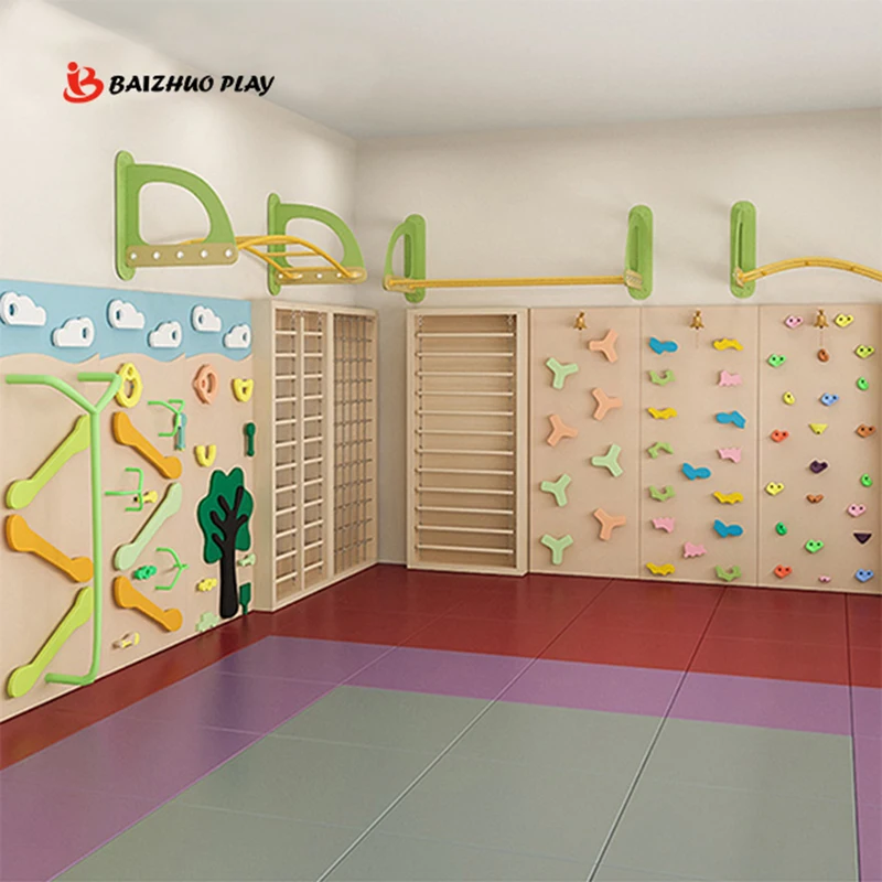 Wooden Construction Grasping Frame Children Indoor Climbing Wall  Family Room Rock Amusement Park Physical Training Equipments