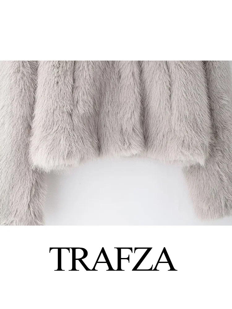 TRAFZA, abrigo cálido de invierno para Mujer, chaquetas de piel sintética, moda femenina, bolsillos sólidos, botones de manga larga, prendas de vestir exteriores de cuello alto para Mujer