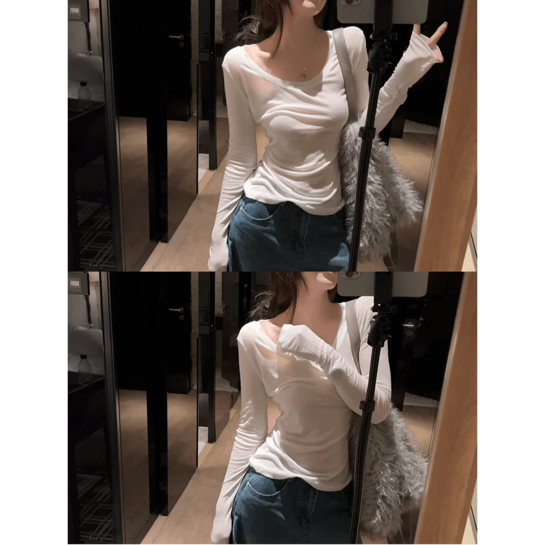 

Женская облегающая футболка с длинным рукавом, осенне-зимняя новинка, универсальный базовый топ в стиле Pure Desire Spicy Girl