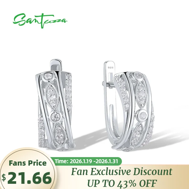

SANTUZZA Genuine 925 Sterling Silver Earrings For Women Sparkling White Cubic Zirconia Fantastic Wedding Engagement Fine Jewelry