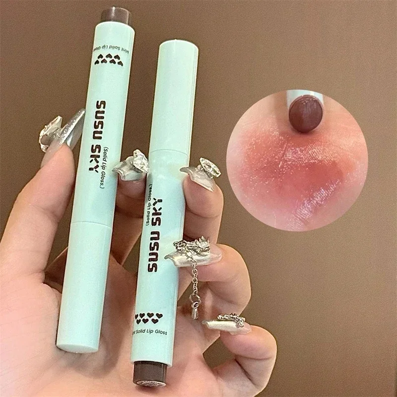 4-Farben-Lippenstift, fester Lipgloss-Stick, Minze, nicht klebrig, Glasglanz, Lippenbalsam, feuchtigkeitsspendendes Wasser, leichte Lippenstift-Tönung, natürliches Make-up