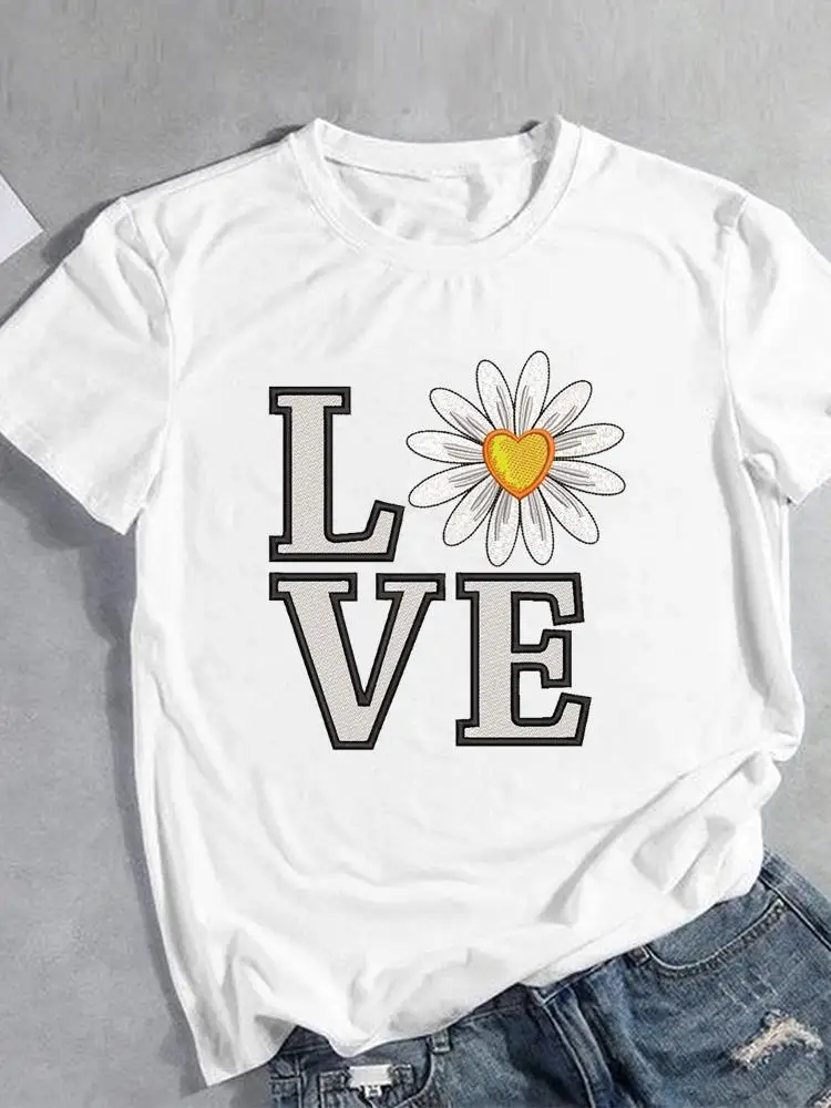 

Love Letter Flower Trend Fashion Lady Casual Clothes T Female Graphic Tee Clothing Women Short Sleeve Print T-shirts