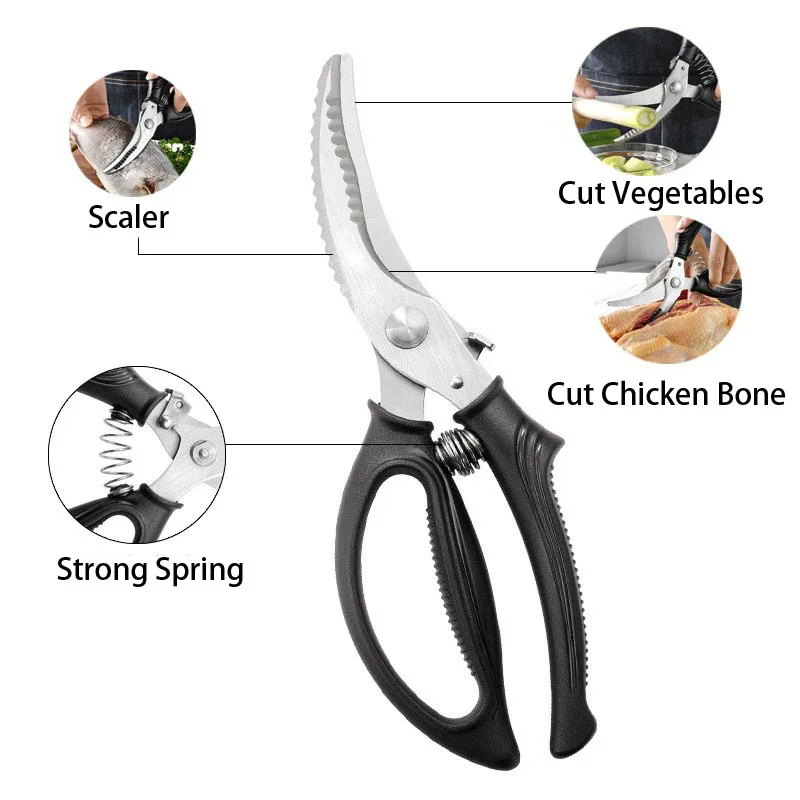 Household Seafood Cutting Tool 3CR14 Power Chicken Bone Scissors ABS Handle Kitchen Accessories With Force Saving Spring