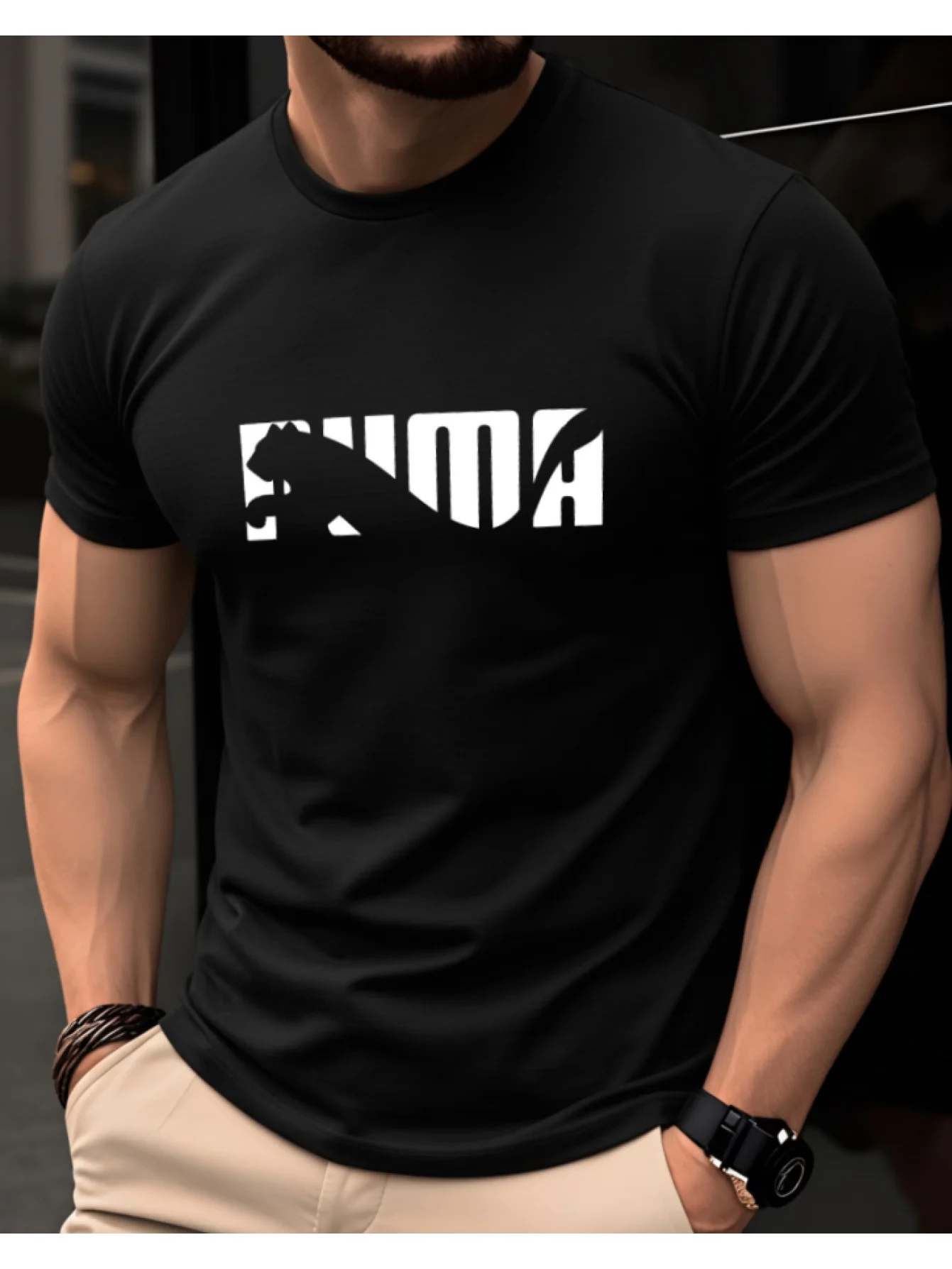 2026 Sommer Herren 100% Baumwoll-T-Shirt Locker Lässig Geometrischer Tier-Buchstaben-Print Rundhals Kurzarm Mode-Oberteil – Detail 8
