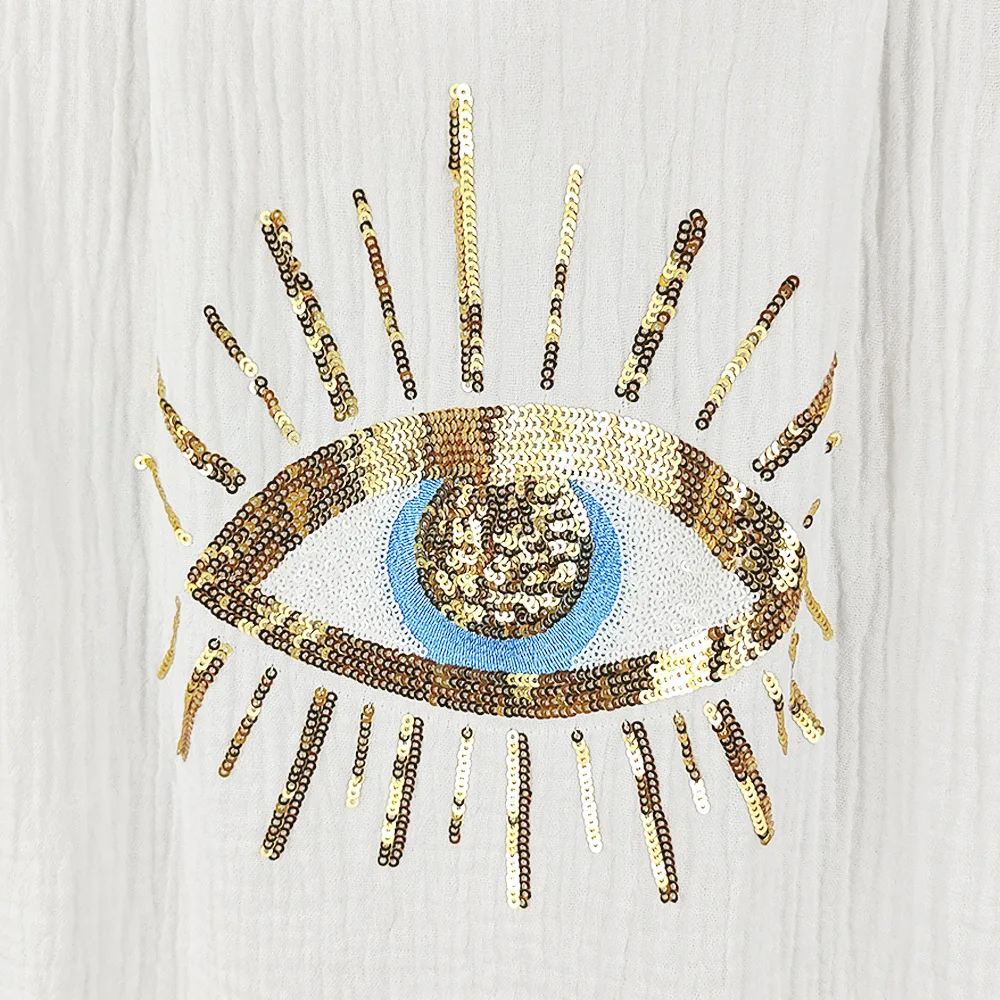 

Cotton Sequin Embroidery Blouses Shirts Women Tops Casual Long Sleeve Spring Summer Blouse Oversize Loose Boho Beach Cover-up