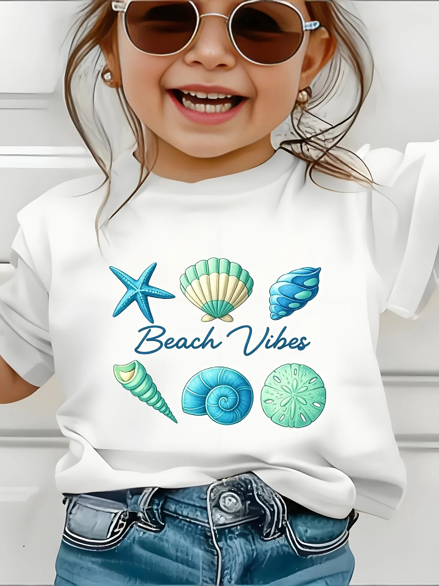 Cute Ocean Shell Sand Dollar Graphic T Shirt Boys Girls Holiday Beach Short Sleeve Tee Family Matching Kids Casual Cotton Tops