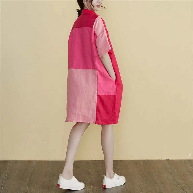 

Летняя одежда больших размеров Dr Artistic Color Blo, свободная повседневная одежда для похудения с мясным покрытием, женская миди с воротником Dr...