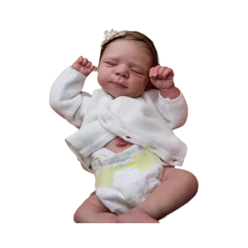 Boneca bebê recém-nascido reborn acordado, 49cm, silicone macio, flexível, tom de pele 3d com veias visíveis, cabelo enraizado à mão, brinquedo infantil