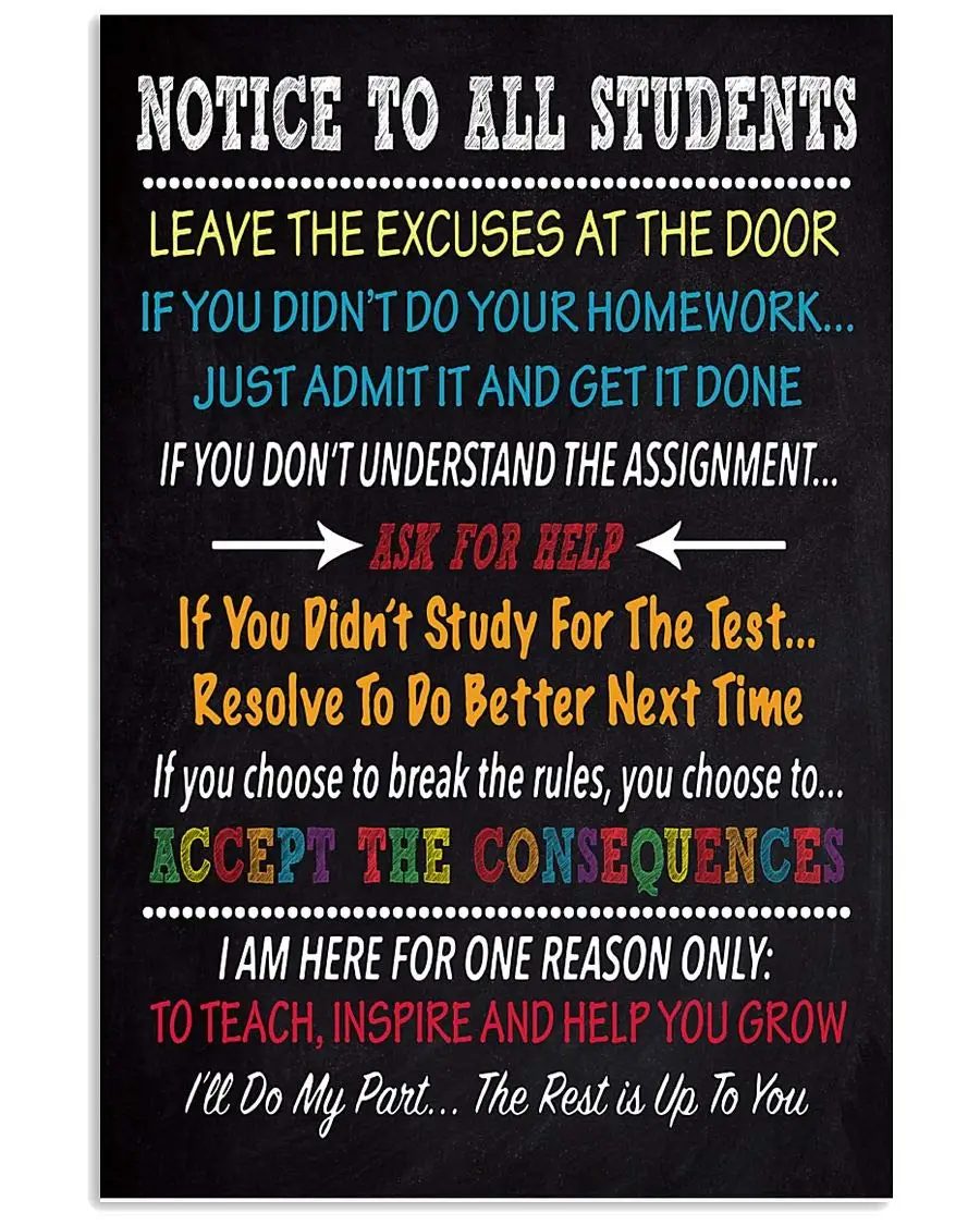 Licpact Metal Signs Plaques Wall Decor Hanging Art Notice to All Students Leave The Excuses at The Door Posters Prints Art Sculp