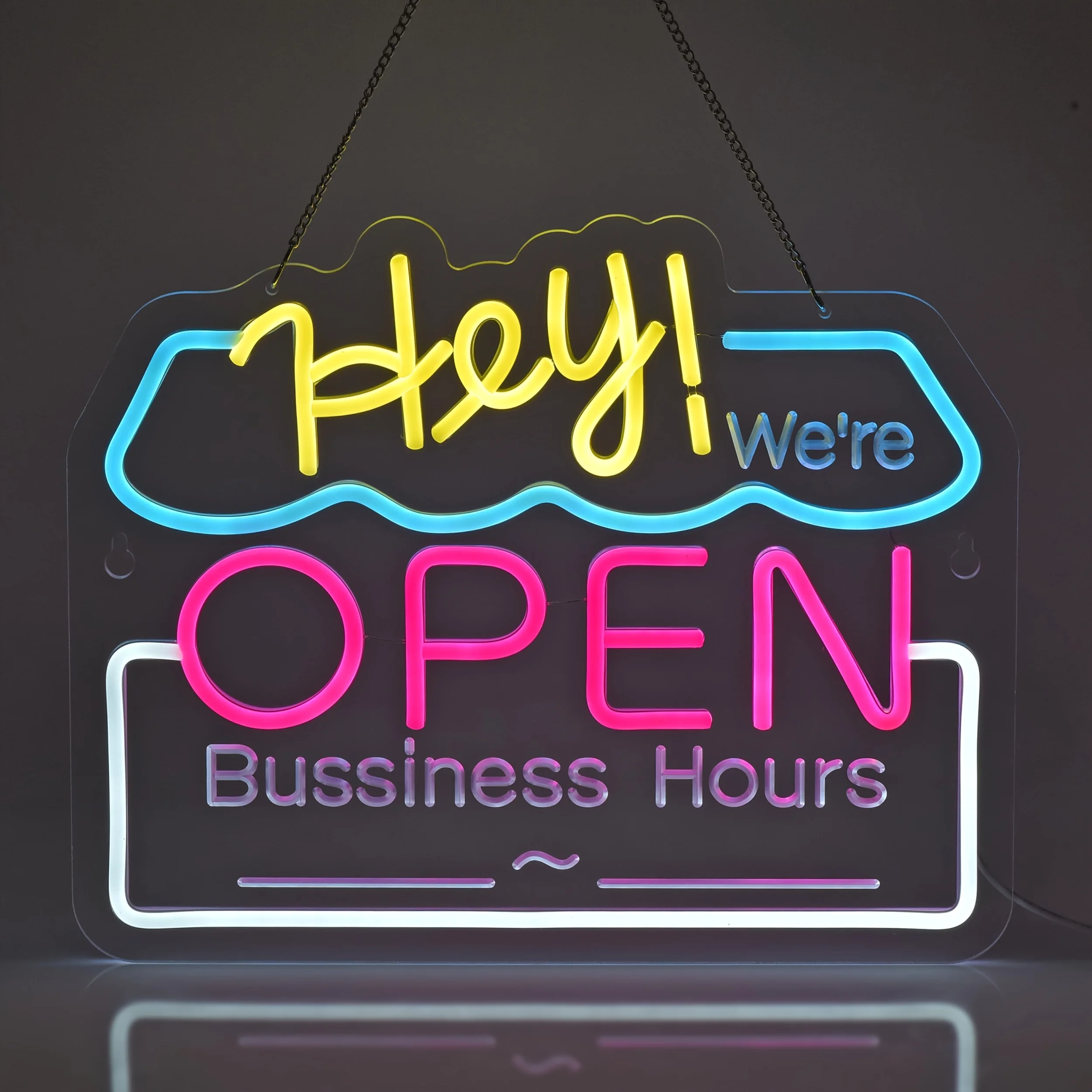 

Hey We're Open Neon Sign LED Business Hours Sign for Shop Cafe Bar Home Decor USB Powered Dimmable Colorful Glowing Wall Art