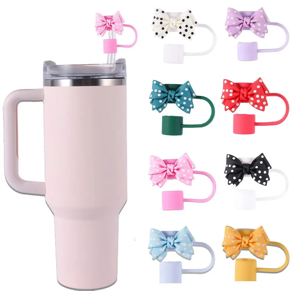 Cute Spotted Bows Portable Straw Tips Lids Dust-Proof Good Sealing Straw Topper Reusable 10mm Straw Cover Cap Party Supplies