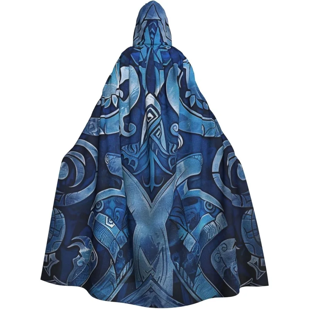 

Blue Polynesian Maori Tribal Pattern - Cosplay Robe Costume Hooded Cloak, Halloween Cosplay Costume Robe Cloak Cape