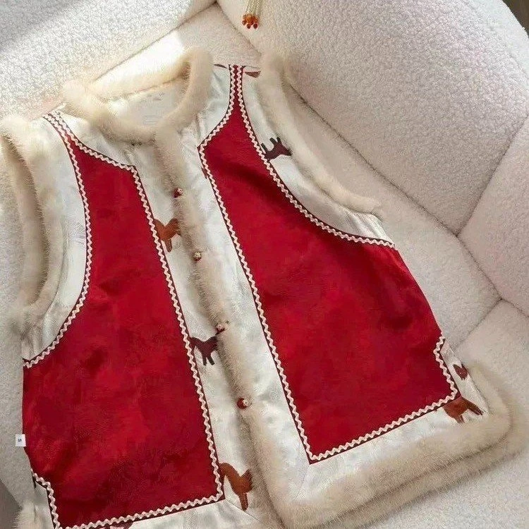 

Double-Faced Cotton Svel round Ne Vest New Chinese Sle Simple Luxury High Quali Top Commute Sle Polyester Fabric