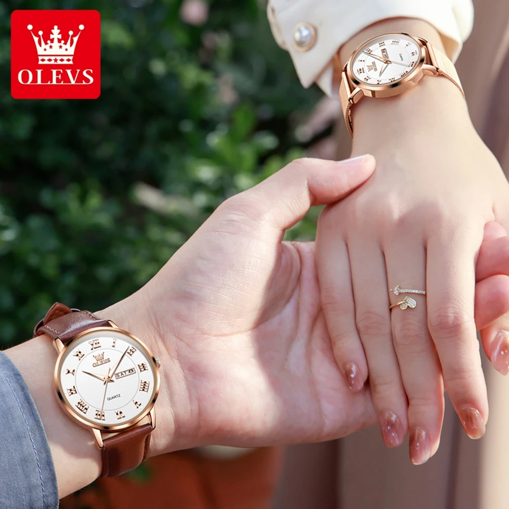 OLEVS-Montre de couple à quartz étanche pour hommes et femmes, marque de mode, semaine Shoe, calendrier, luxe, amoureux, montres, nouveau, 2024