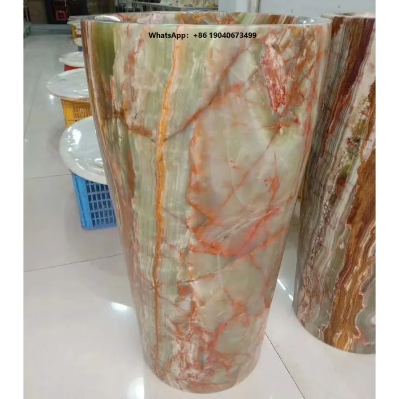 Indoor Sink Natural Green Onyx Pedestal Sink Stone   PX