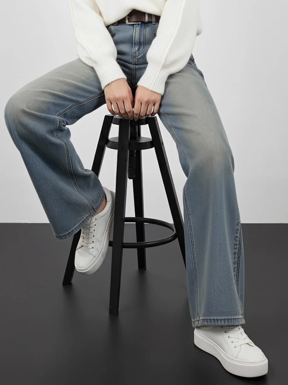 

Retro Embroidered High Waist Wide Leg Jeans Women's Autumn New Sle Casual Breathable Versatile High Street Denim Pants