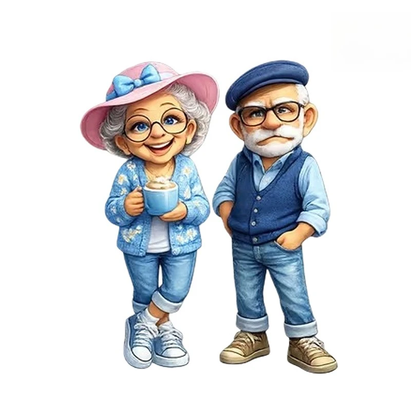 1Pc Stylish Elderly Couple Warm Companion Waterproof Sticker for Car,Computer,Cup,Phone,Motorcycle,Window,Wall Decor