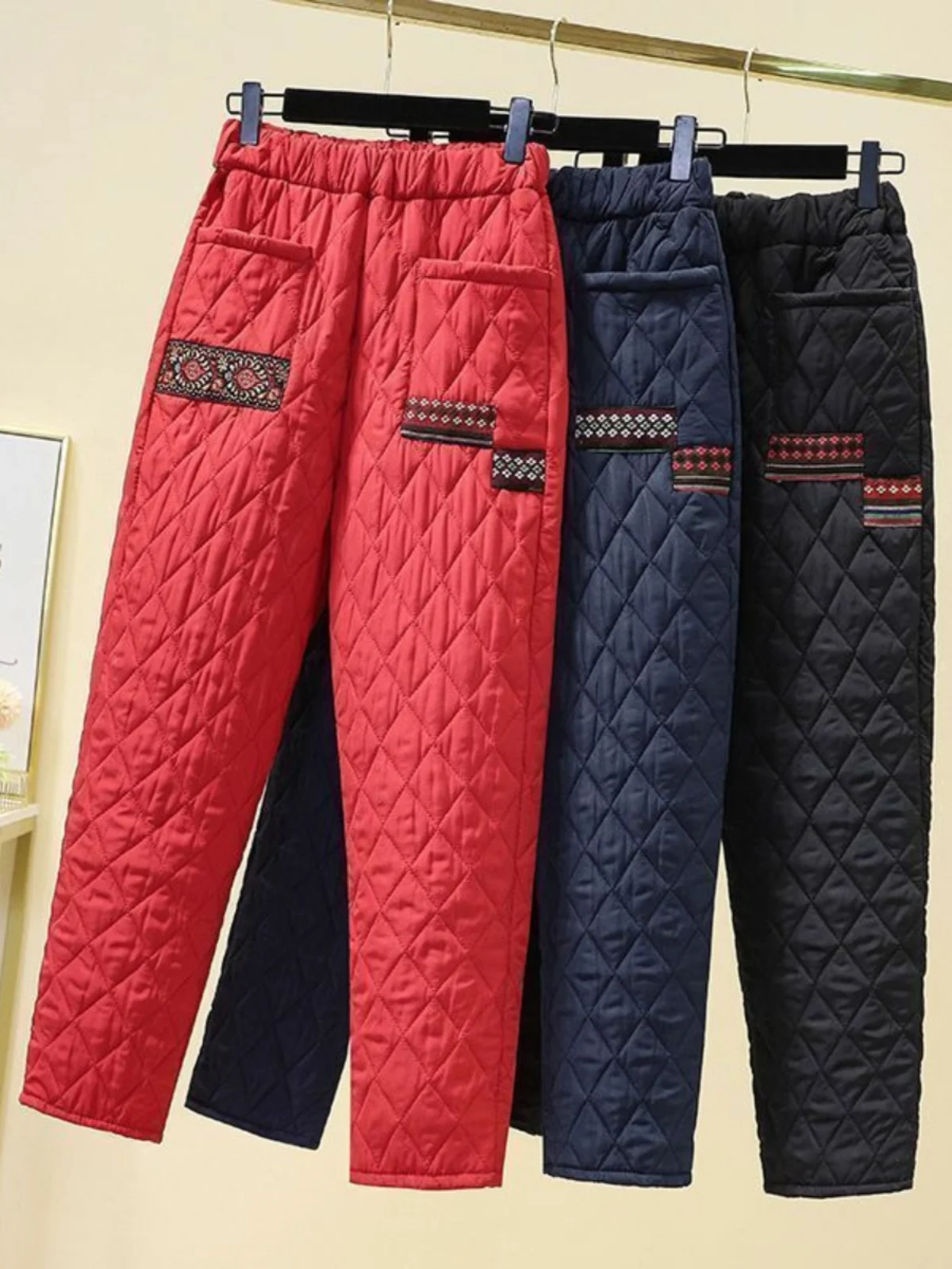 

Женские утепленные брюки-харланы с высокой талией из хлопка и полиэстера, с имитацией пэчворка, повседневные, длиной 7/8