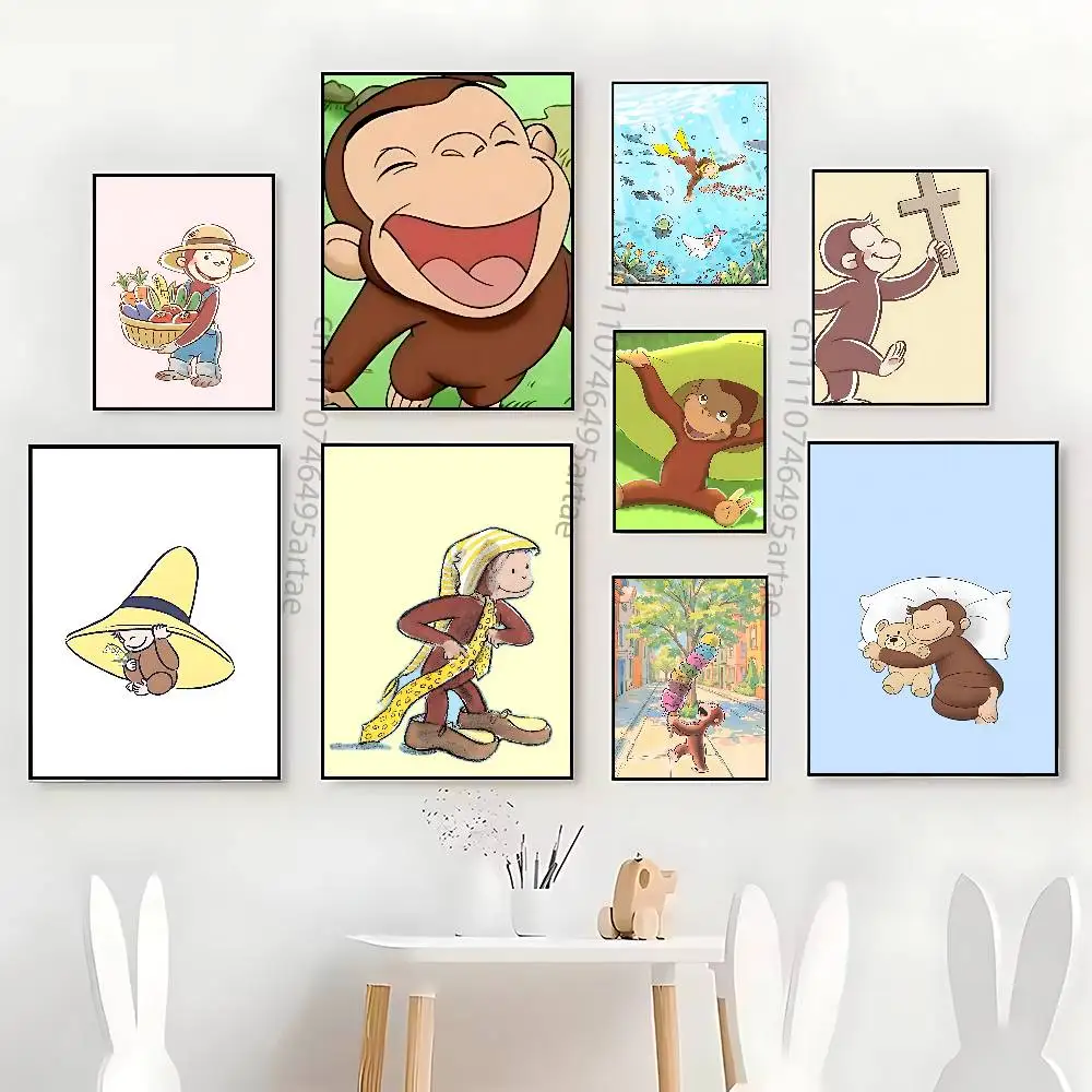 Monkey Curious cute George Holder  Poster HD home decor sticky wall waterproof home living room bar aesthetic decor
