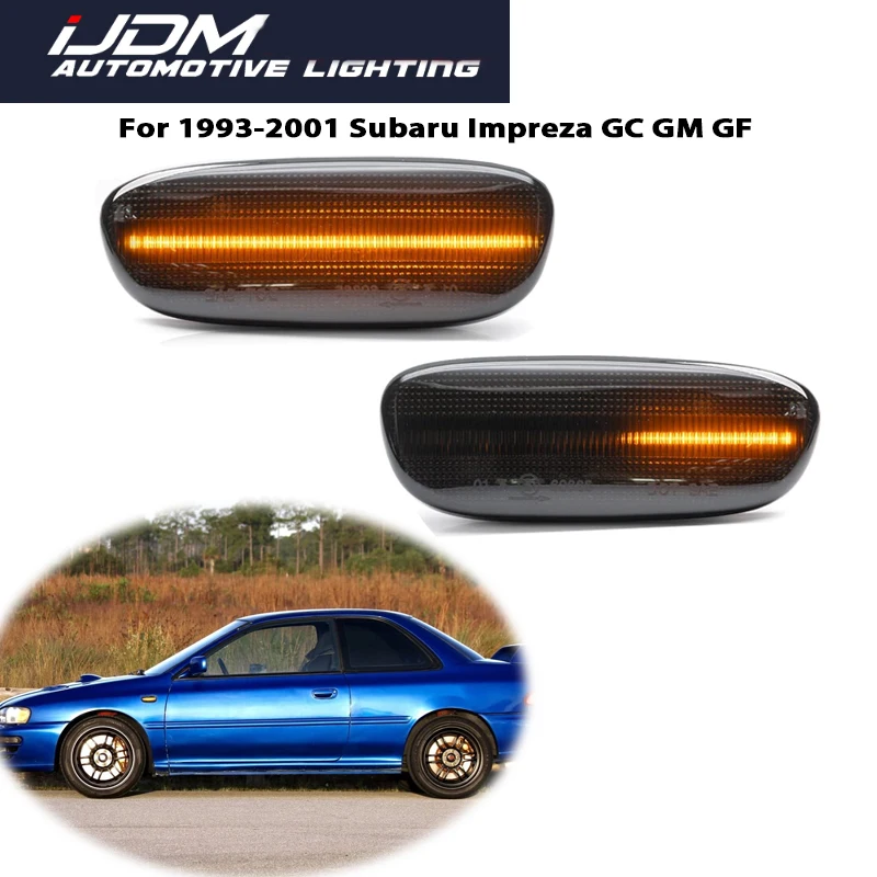 iJDM Smoked Lens Sequential Amber LED Car Front Bumper Side Marker Turn Signal Lights For 1993-2001 Subaru Impreza GC GM GF 12V