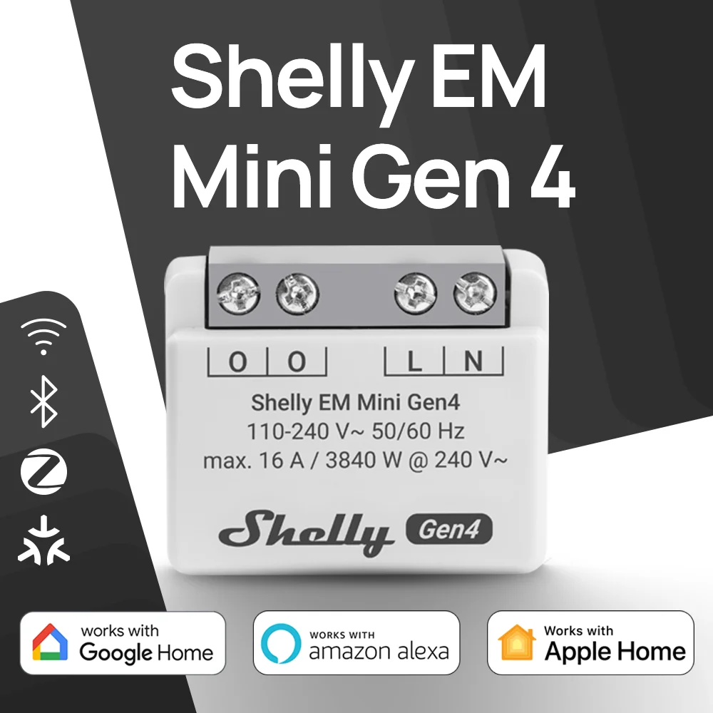 Shelly EM Mini Gen4 Matter Compact Energy Meter Monitor Energy Wifi 16A Zigbee Modify Existing Wall Switches and Sockets