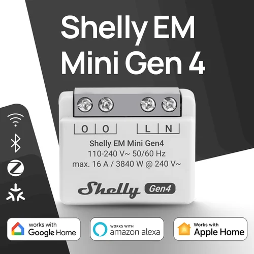 Shelly EM Mini Gen4 Matter medidor de energía compacto Monitor de energía Wifi 16A Zigbee modificar interruptores y enchufes de pared existentes