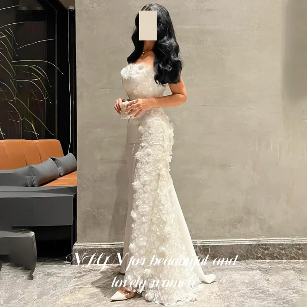 NFYN White Elegant Formal Gown Regular Satin Prom Dress Mermaid 3D-Flowers Pleats Evening Dresses robes de soirée Customized - Image 2