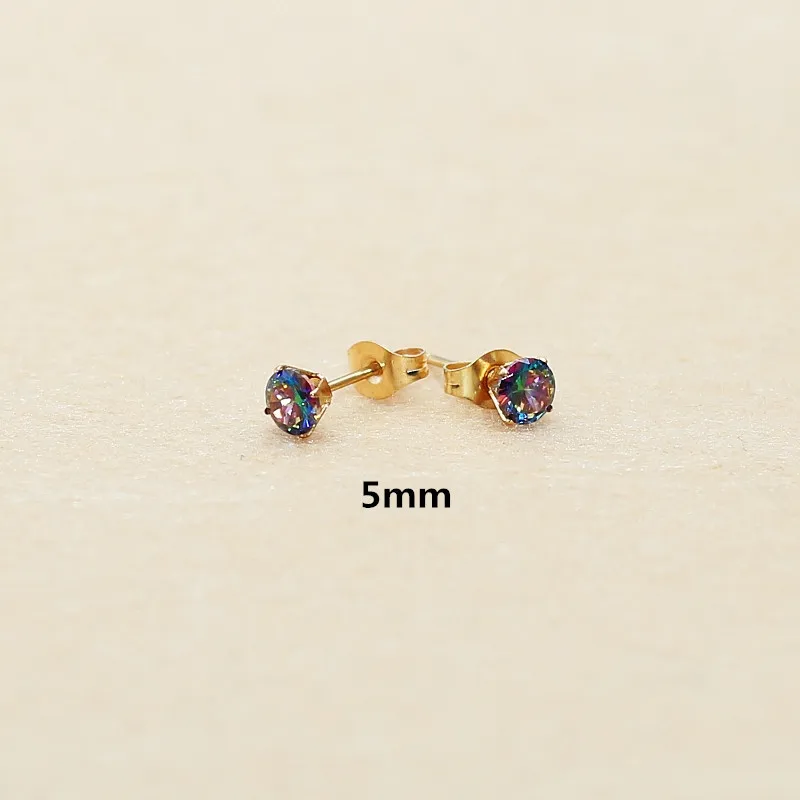 2 3 4 5mm Edelstahl-Ohrstecker mit kleinen bunten Zirkonen, IP-Beschichtung, kein Verblassen, allergiefrei – Detail 8