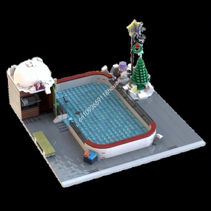 

535pcs MOC City Skate Ice Skating RInk Happy Holidays Christmas Building Blocks Christmas Gift Parent Child Hands On Assembly