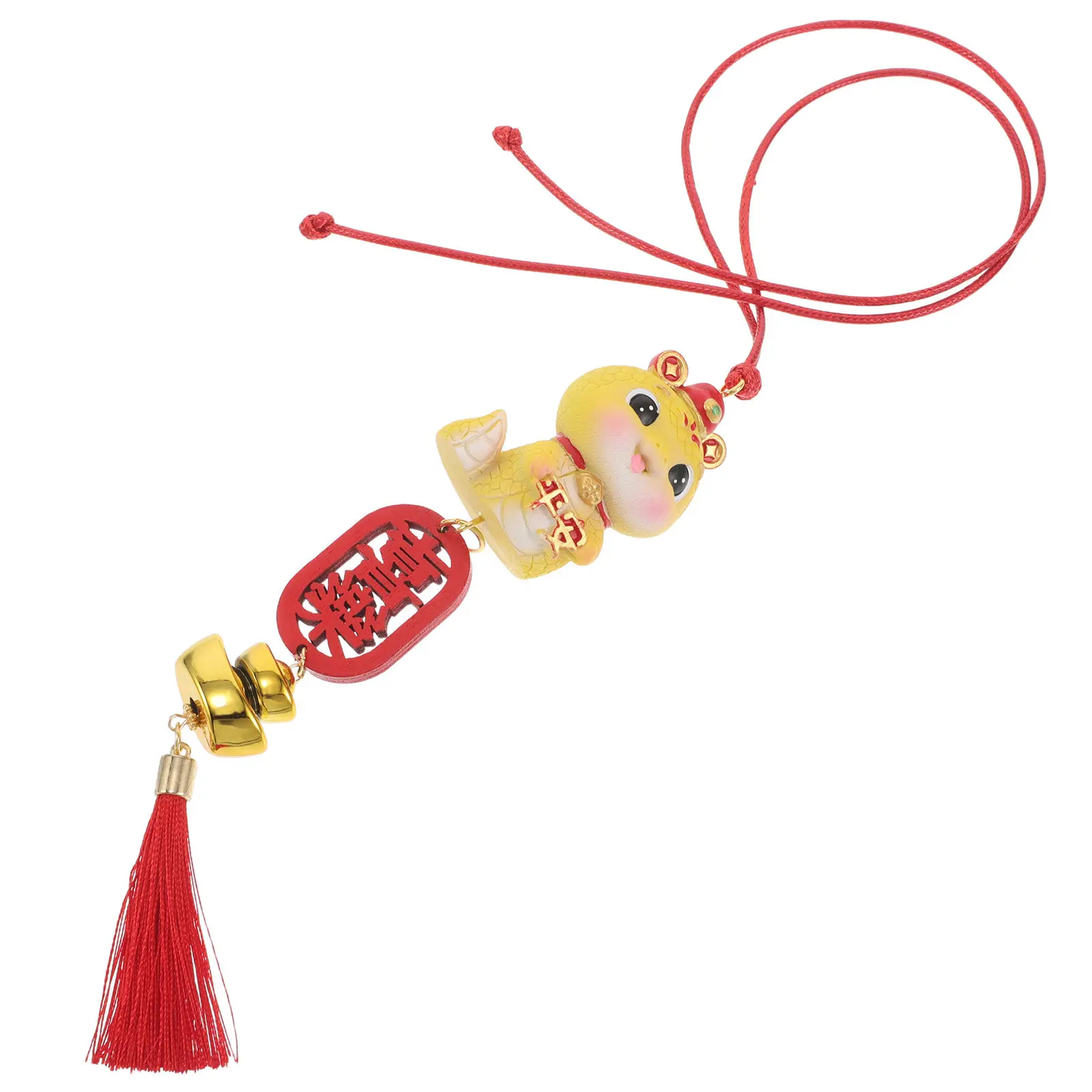 Car Rearview Mirror Hanging Snake Ornament Resin Metal Lucky Symbol New Year Fortune Decor Automotive Interior Aesthetic Spring