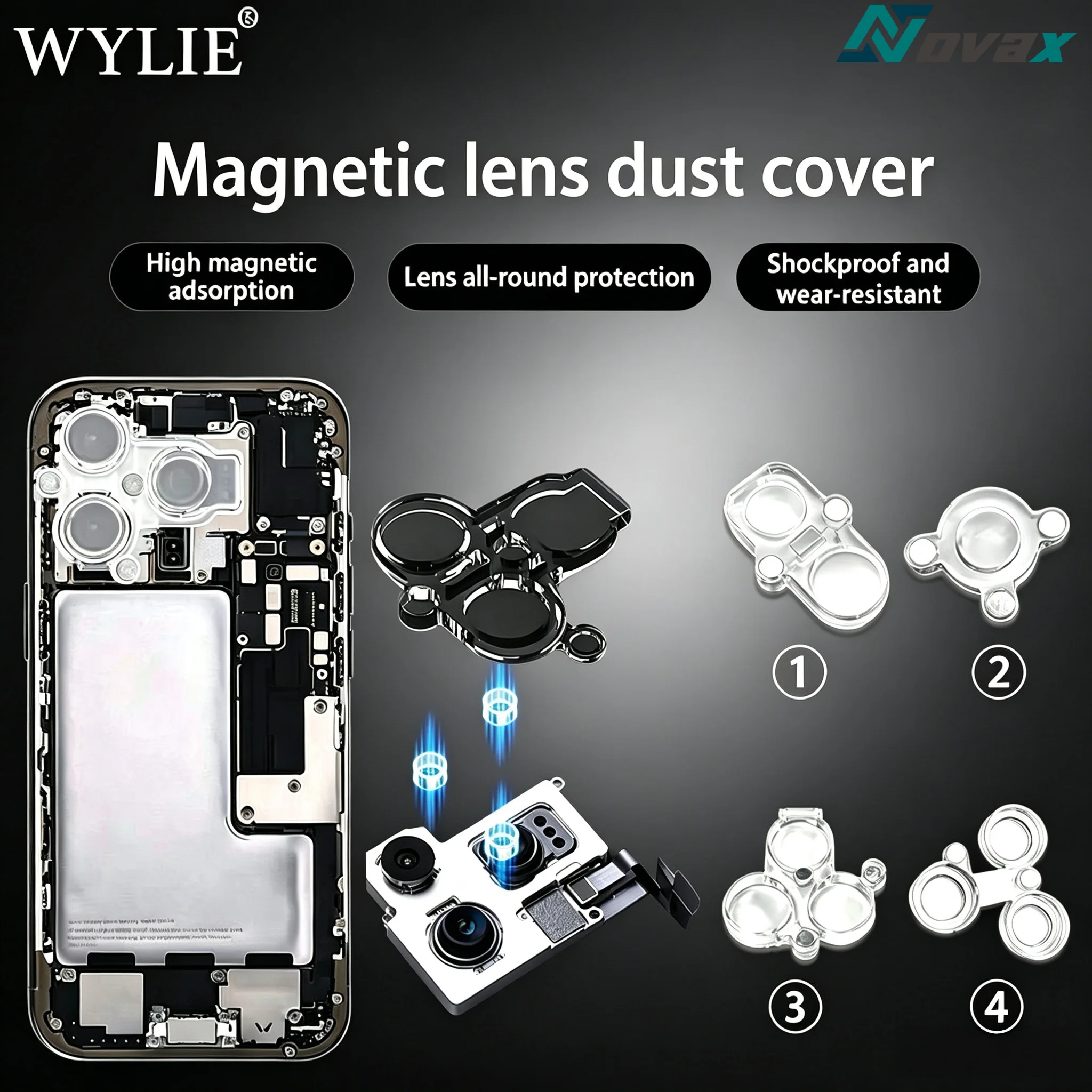 WYLIE Magnetic Lens Dust Protection Cover, Suitable for iPhone X-17PM Series Repair Blue Light Filter, Camera Protection Cover