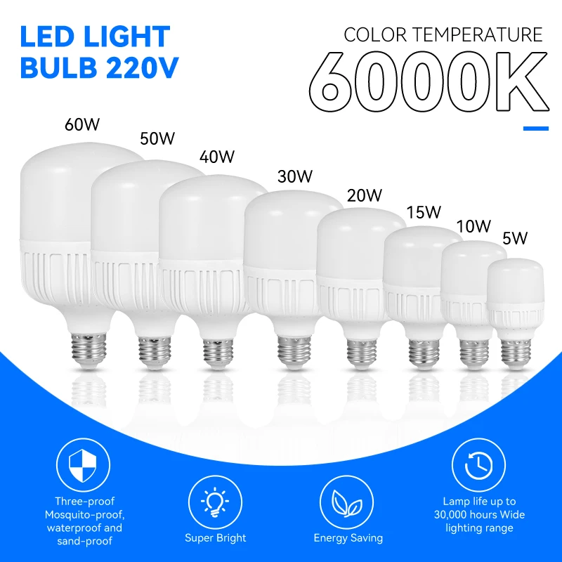 E27 Led Lamp Bulb 220v For Living Room LED Highlight Lamp Electric Light Energy Saving Lights Bulb 5W 10W 15W 20W 30W Cold White