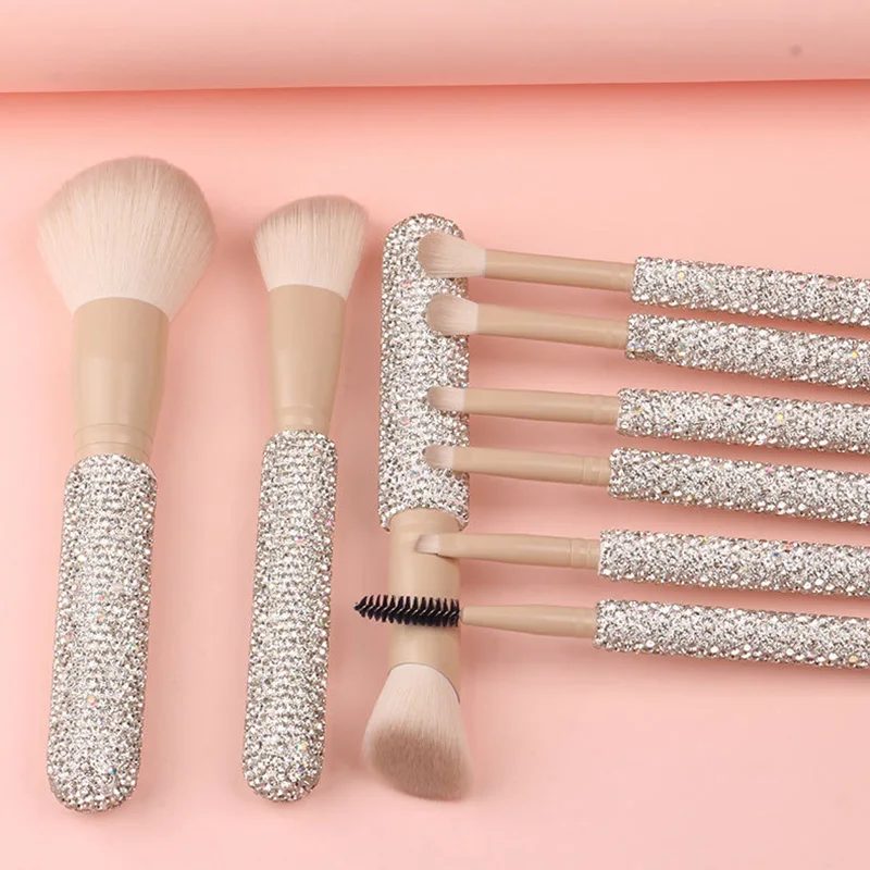 7pcs Makeup Brushes Kit Sparkling Diamond Soft Bristle Powder Brush Blush Eye Shadow Eyebrow Eyeshadow Lip Make Up Beauty Tools