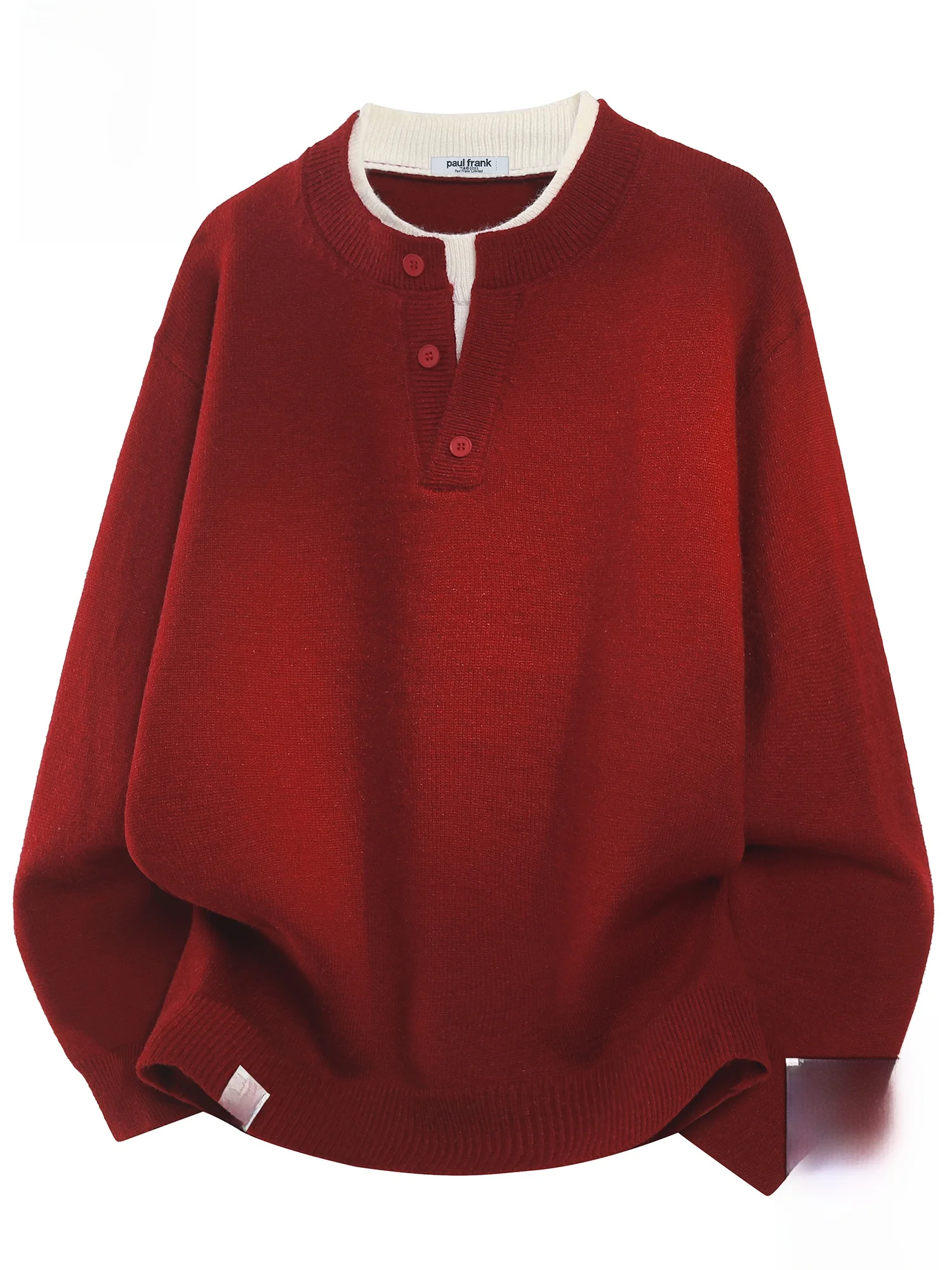 

Мужской вязаный свитер Paul Frank красного цвета, новинка весенней коллекции, теплый, с эффектом двухслойности, с длинными рукавами, из смесового полиэстера.
