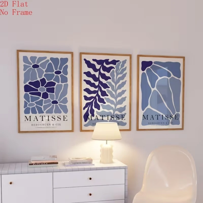 3pcs Modern Boho Navy Blue Henri Matiss Wall Art Print Canvas Painting Poster Picture For Living Room Home Decor