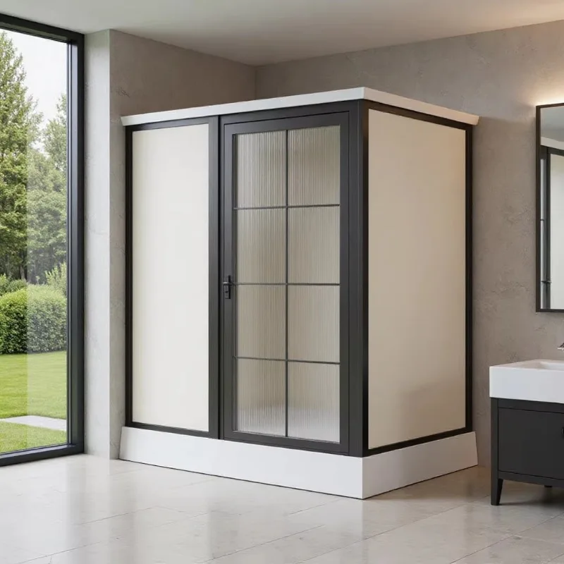 Integrated shower enclosure, integrated washbasin, shower enclosure, bathroom, toilet, washroom, toilet, and lockable