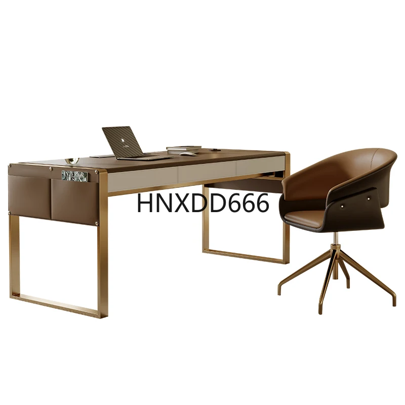 

Light luxury saddle leather desk writing table