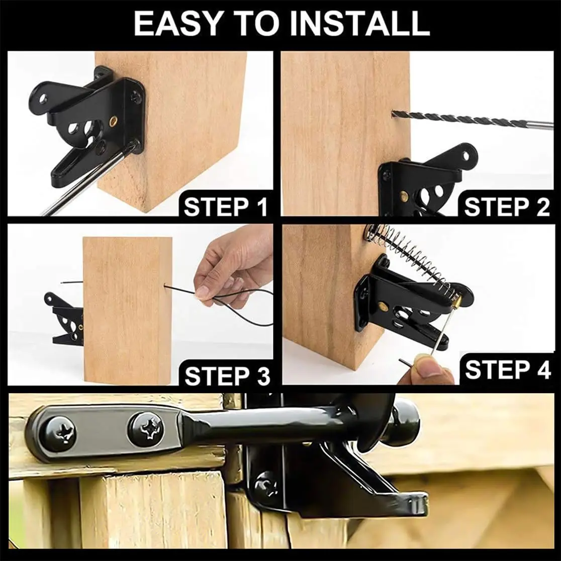 1Pc Black Gate Latch Automatic Gate Gravity Latch Self Locking Fence for Wooden Gates Door