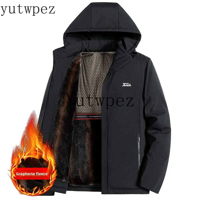 Fleece Lining Parka Hooded Men's Winter Jacket Windbreak Thicken Thermal Winter Jackets for Men's Winter Coats Outerwear Skiing