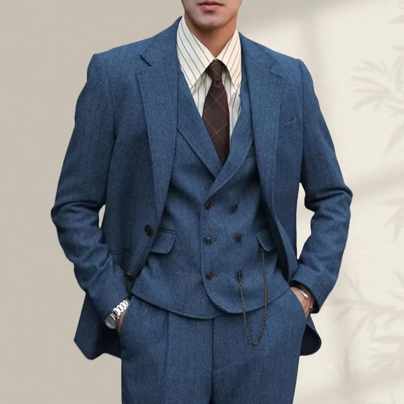 

Autumn 3-pieces Man Suit Set Herringbone Slim Fit Business Casual Suit Banquet Wedding Suit Formal Blazer Dress Jacket