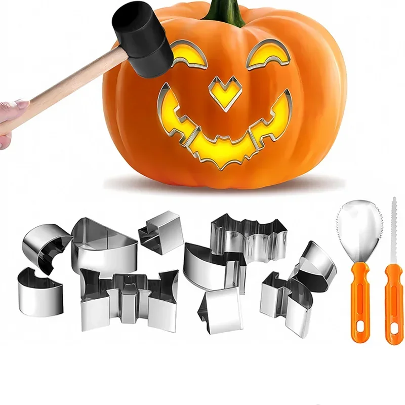 Molde para tallar expresión de calabaza de Halloween, herramienta creativa para tallar linterna de calabaza, molde para galletas de acero inoxidable, dispositivo para hornear, 4 Uds.