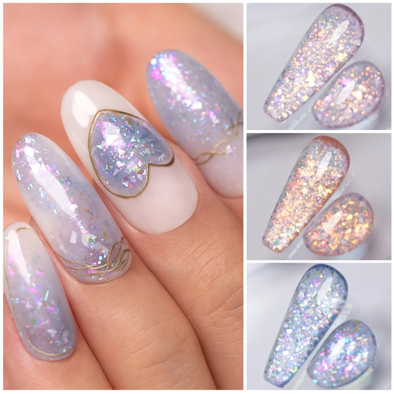 BOZLIN 5ml Sparkling Chameleon Mica Shell Gel Polish Colorful Sequins Manicure Semi Permanent Soak Off Nail Art Gel Varnish