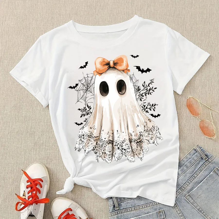 귀여운 레이스 고스트 부 할로윈 캐주얼 의류 플러스 사이즈 티셔츠 스웨트셔츠 의류 파티 장식 Y2k 개성 티셔츠