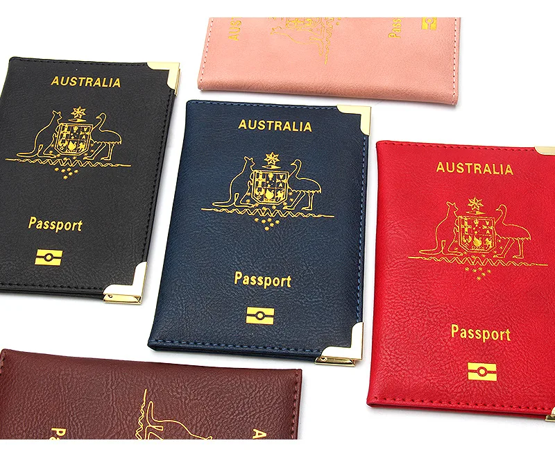 

New Australian Passport Holder Metal Copper Corner Passport Covers Ticket Holder Id Holder Pu Passport Case Travel Accessories