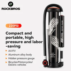 ROCKBROS Mini 220PSI Bicycle Pump Hand Air Pump Tire Inflator Schrader Presta Portable Bike Accessories AV/FV MTB Bike Road