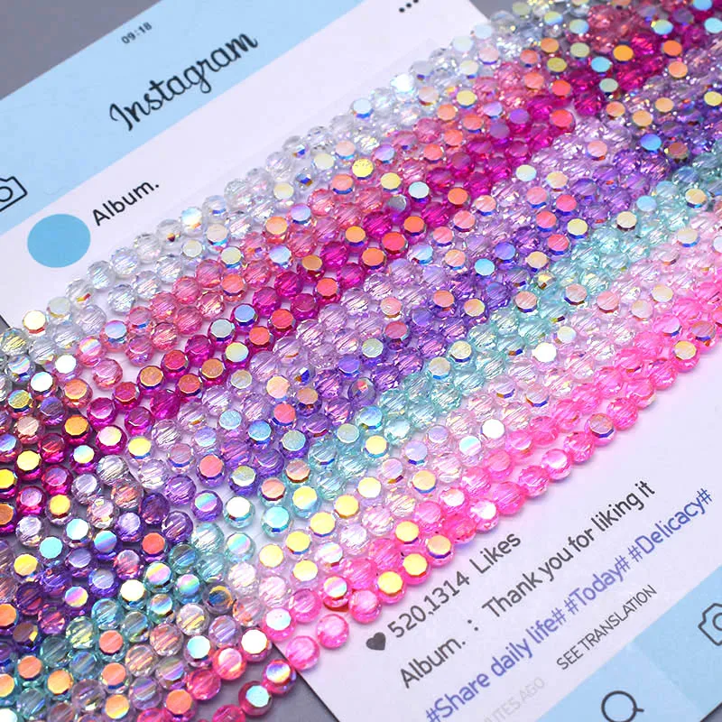 Farbige 142 Stück/Strang 4mm flache, runde, facettierte Kristallglasperlen, scheibenförmige lose Perlen für die Schmuckherstellung, DIY Armband, Ohrringe – Detail 3