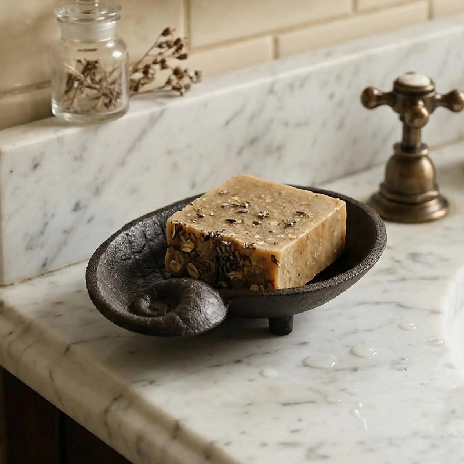 Heavy Duty Iron Soap Holder Antique Self Drain Bar Soap Tray for Bathroom Sink and Home Decor Tabletop